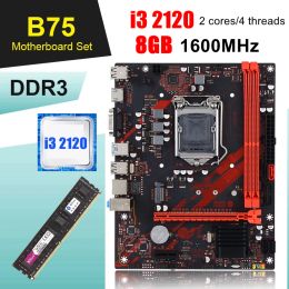 Placas base Kllisre B75 LGA 1155 Kit de juegos de placa base con i3 2120 8GB DDR3 1600 Procesador y memoria