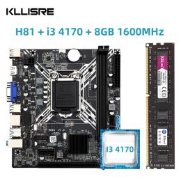 Cartes mères Kllisre H81 Kit de jeu de la carte mère LGA 1150 avec i3 4170 1 * 8 Go DDR3 1600 DDR3 MATX USB2.0 SATA3.0 Double canaux