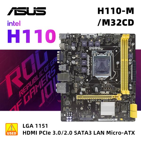 Cartes mères LGA 1151 ASUS H110M / M32CD Kit de carte mère DDR3 Intel H110 Chipset Support Core I3 i5 i7 Processeur 16GB RAM MATX