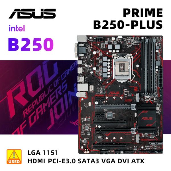 Placas base LGA 1151 Kit de placa base ASUS Prime B250Plus +I5 7500 Intel B250 Admite Core i77700 DDR4 64GB PCIe 3.0 M.2 TypeC Atx