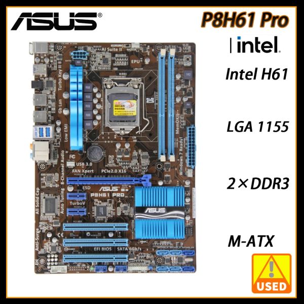 Cartes mères LGA 1155 Carte mère ASUS P8H61 Pro PC Original H61 Socket ATX DDR3 USB3.0 16 Go SATA III Used Desktop Mother