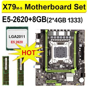 Moederboards M-s moederbord set LGA 2011 E5 2620 CPU 2 x 4 GB 8GB DDR3 1333MH