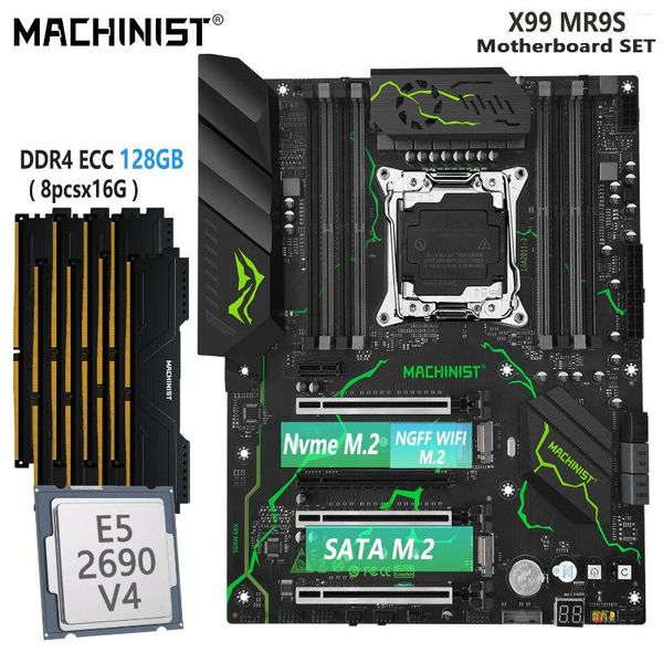 Cartes mères Machinist MR9S V6 X99 Ensemble de carte mère Intel Xeon LGA2011-3 Kit E5 2690 V4 CPU 8X16 128 Go DDR4 ECC RAM Mémoire SSD NVME M.2 ATX