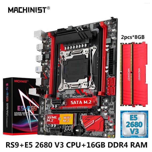 Cartes mères Machinist RS9 X99 Carte mère Combo LGA 2011-3 Xeon Kit E5 2680 V3 CPU DDR4 16GB RAM 2666MHz NVME/SATA M.2 USB 3.0 Quatre