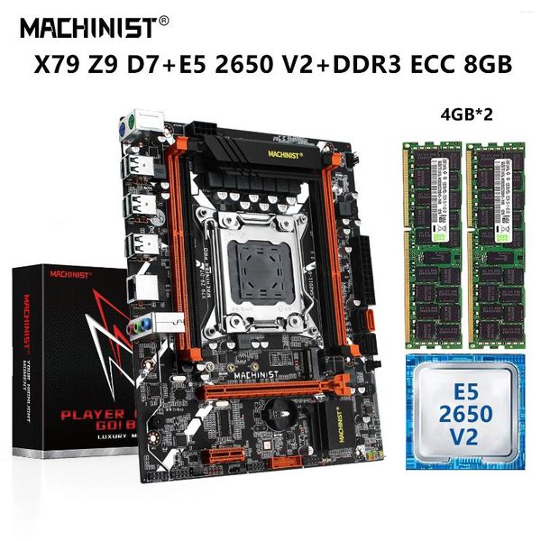 Placas base MACHINIST X79 Kit Placa base LGA 2011 Set con Xeon E5 2650 V2 CPU Procesador 8G 4G 2 DDR3 ECC Memoria RAM NVME M.2 X79-Z9-D7