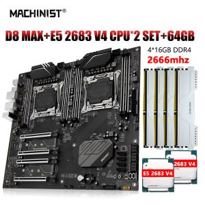 Cartes mères machiniste X99 Set Lga 20113 Kit Xeon CPU E5 2683 V4 Dual Processeur DDR4 4 * 16GB 2666MHZ RAM USB3.0 NVME M.2 D8 Max