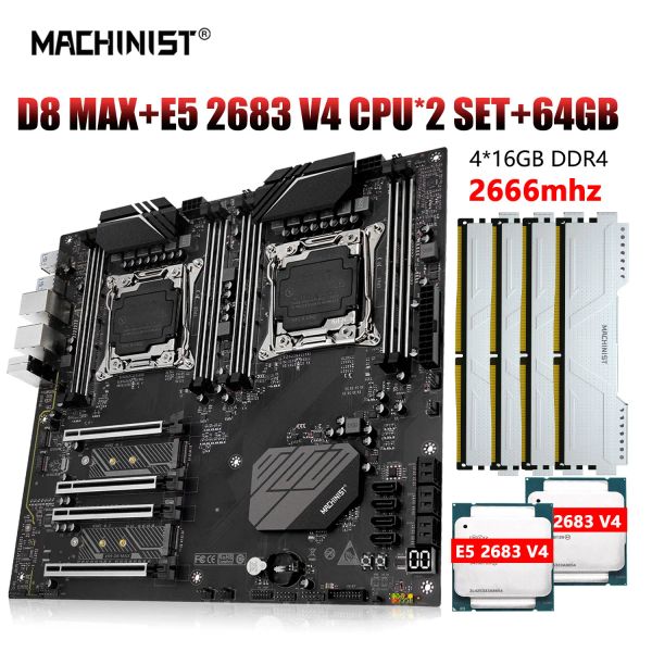 Machinista de placas base X99 Juego de placa base LGA 20113 Kit Xeon CPU E5 2683 V4 Procesador dual DDR4 4*16GB 2666MHz RAM USB3.0 NVME M.2 D8 MAX