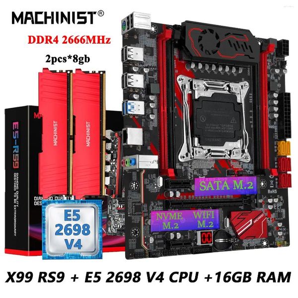 Boards Motherards Machiniste X99 Set Motherboard 2011-3 Kit Xeon E5 2698 V4 CPU 2X8GB DDR4 RAM 2666MHz Mémoire NVME M.2 SATA USB3.0 M-ATX RS9