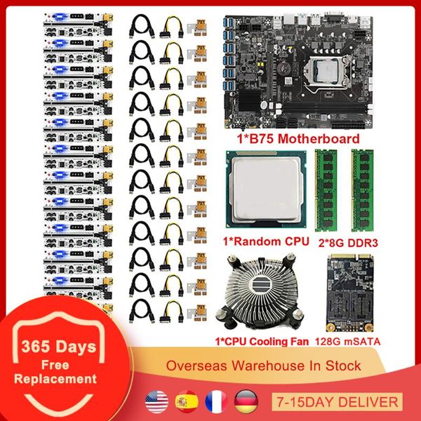 Cartes mères Mining Kit de carte mère combiné avec ventilateur de refroidissement CPU G1620 128 Go MSATA 2X8 Go DDR4 VER010-X Riser Card ETH BTC MinerMotherboard