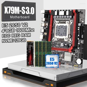 Cartes mères Moederbord Combo E5 2650 V2 Processor 4 Stuks 8Gb 1600 Ecc-geheugen Nvme M.2 128Gb Ondersteuning DDR3 Ecc Reg Ram Tot 64GbMothe