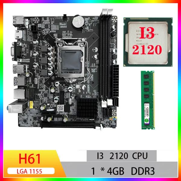 Placas de placa base CPU Ram Combo Kit H61 LGA 1155 I3 2120 Placas placas para juegos PC 4GB DDR3 Mini Mini ITX Juego de placa base Set