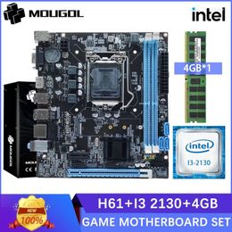 Placas base Mougol H61 LGA1155 Desktop Motherboard Intel Core dual i3-2130 3.4GHz CPU DDR3 4GB El kit de memoria admite M.2 SATA VGA