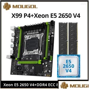 Placas base Conjunto de placa base Mougol X99 P4 con Intel Xeon E5 2650 V4 CPU de doble canal Ddr4 8Gx2 2666Mhz Ecc Ram para computadora de juegos Dhnhr