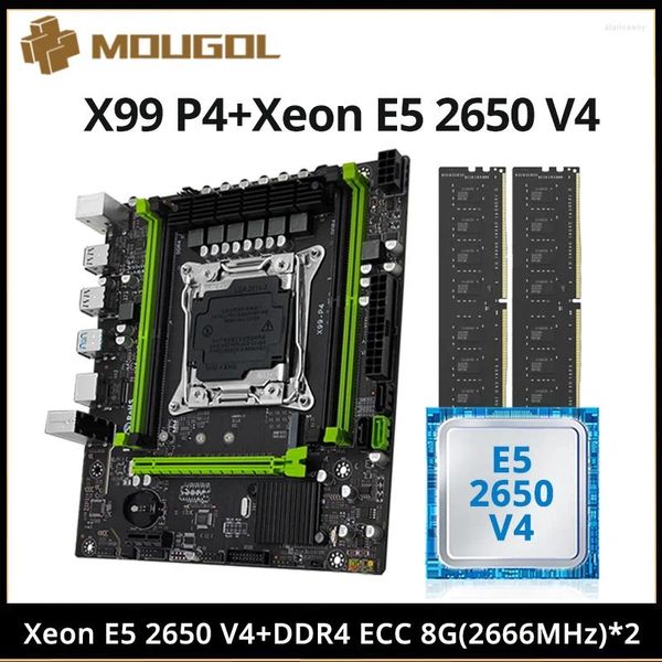 Cartes mères MOUGOL X99 P4 Ensemble de cartes mères avec processeur Intel Xeon E5 2650 V4 double canal DDR4 8Gx2 2666 MHz ECC RAM pour ordinateur de jeu