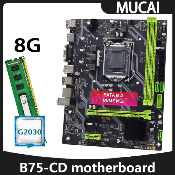 Cartes mères Mucai B75 Motherboard LGA 1155 Kit Ensemble de kit Intel Pentium G2030 Processeur CPU et DDR3 8 Go 1600MHz RAM Memory PC ordinateur