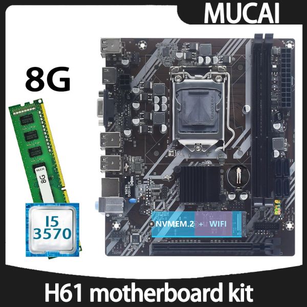 Placas base Mucai H61 placa base DDR3 8GB 1600MHz Memoria de RAM con Intel Core i5 3570 CPU CPU y LGA 1155 Conjunto de kit Computadora de PC