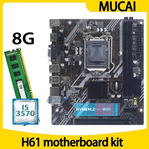 Cartes mères Mucai H61 Motherboard LGA 1155 Kit Set avec Intel Core i5 3570 CPU Processeur et DDR3 8 Go 1600MHz Mémoire de RAM