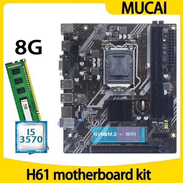 Placas base Mucai H61 Motor de placa base LGA 1155 Conjunto de kit con Intel Core i5 3570 CPU CPU y DDR3 8GB 1600MHz Memoria RAM