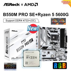 Cartes mères New Asrock B550M Pro SE Kit de carte mère avec AMD Ryzen 5 5600G R5 B550 Placa Mae AM4 DDR4 128 Go PCIe 4.0 M.2 SATA 4733+ (OC) MHZ