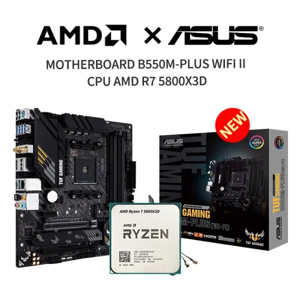 Cartes mères nouvelles ASUS TUF GAMING B550mplus WiFi II Carte mère + AMD 7 5800x3d R7 5800x3d CPU Suit Am4 sans ventilateur