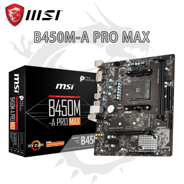 Placas base Nuevo MSI B450MA Pro Max Micro Atx AMD B450 DDR4 M.2 USB3.2 STAT 3.0 SSD 64G Mejor soporte R9 Desktop CPU Socket Am4 Placa base