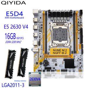 Cartes mères Qiydia x99 Set LGA20113 E5 2630 V4 2x8GB = 16 Go DDR4 MÉMOIRE REGECC Kit combo CPU PCI16 USB3.0 NVME M.2 Server Matx
