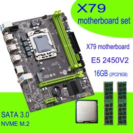Moederborden Qiyida X79 Moederbordset LGA 1356 Combo's E5 2450 V2 CPU 16GB 8GB*2 DDR3 RAM 1600MHz PC3 10600R Regecc Memory NVME M.2 SATA 3.0