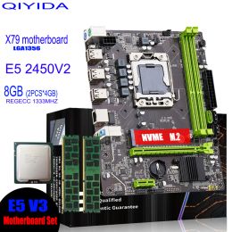 Cartes mères Qiyida x79 Ensemble de carte mère avec Xeon LGA 1356 E5 2450 V2 CPU 2PCS X 4GB = 8 Go 1333MHz PC3 10600R DDR3 ECC REG MEMORY RAM E5 V3