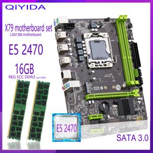 Cartes mères Qiyida x79 Ensemble de carte mère avec LGA 1356 XEON E5 2470 CPU 2PCSX8GB = 16 Go DDR3 12800R 1600MHz Mémoire