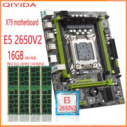 Cartes mères Qiyida x79 Carte mère avec Xeon E5 2650 V2 4PCS x4GB = 16 Go DDR3 1333 Reg ECC RAM Memory Combo Kit Set NVME SATA Server