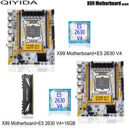 Placas de planta base Qiyida X99 Conjunto de placa base E5 2630 V4 1X16GB DDR4 Regecc Memoria CPU Combo Kit PCI16 USB3.0 Server MATX E5 D4