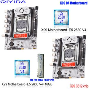 Cartes mères Kit de jeu de carte mère Qiyida X99 avec LGA20113 XEON E5 2630 V4 CPU DDR4 16 Go Reg ECC Memory X99 C612CHIP NVME M.2