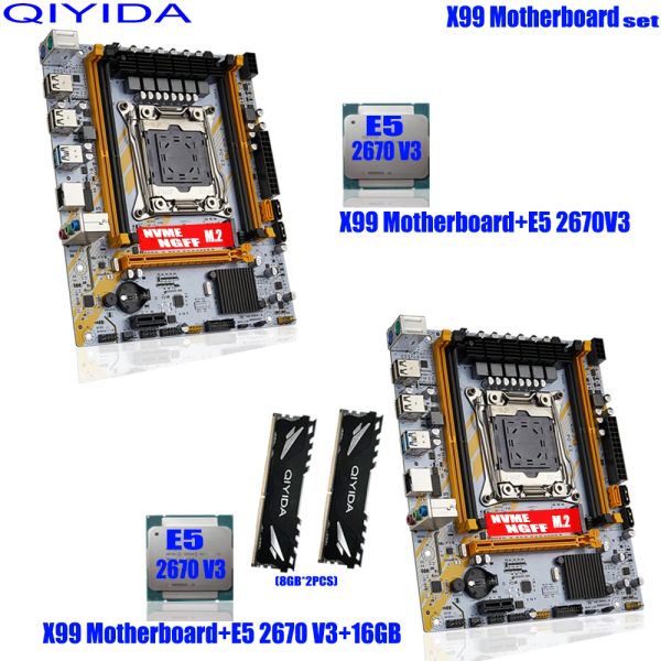 Placas de planta base Qiyida X99 Kit de conjunto de placa base con LGA20113 Xeon E5 2670 V3 CPU (2*8GB) 16GB 3200MHz DDR4 Memoria de escritorio MATX NVME M.2 E5D4