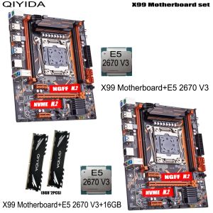 Cartes mères Qiyida x99 Ensemble de carte mère avec LGA2011 3 Xeon E5 2670 V3 CPU 2PCS x 8 Go = 16 Go 3200MHz DDR4 RAM de bureau 4 canaux NVME USB3.0