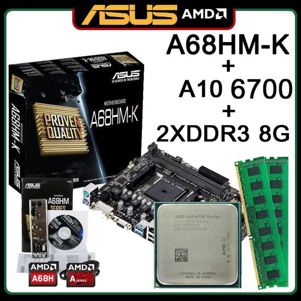 Cartes mères Socket FM2/FM2 Kit de carte mère ASUS A68HM-K avec A10 6700 et 2 8G DDR3 AMD A68H PCI-E 3.0 Micro ATX