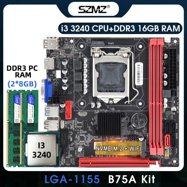 Cartes mères SZMZ B75 LGA 1155 Kit de carte mère ITX avec processeur Core i3 3240 et kit de mémoire DDR3 B75 B75 Placa