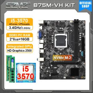 Cartes mères SZMZ B75 MVH Motherboard LGA 1155 SET avec i5 3570 CPU + 2 * 8 Go RAM Kit d'assemblage PCA PLACA MAE DDR3 COMBO 1155