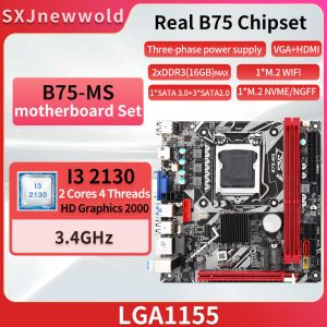 Placas base SZMZ B75MS i3 2130 Gaming Placa MAE Kit Motherboard LGA1155 SSD 1TB USB 3.0 GABINETE GAMER SSD NVME M2 PC Gamer Placa Mae