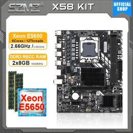 Cartes mères SZMZ X58 Kit de carte mère X5650 CPU et 16 Go RAM PLACA MAE DDR3 Mémoire de processeur Mémoire Plaque de base LGA 1366