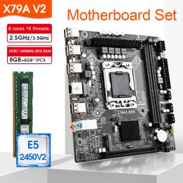 Placas base X79 AV2 LOMPLAY LGA 1356 Intel Xeon E5 2450 V2 CPU 8GB 1600MHz Recc RAM NVME M2 Procesador de placa base y kit de memoria