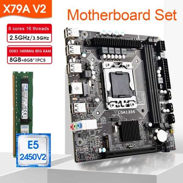 Cartes mères x79 AV2 Motherboard LGA 1356 Kit Intel Xeon E5 2450 V2 CPU 8GB 1600MHz RAM RAM NVME M2 Processeur de carte mère et kit de mémoire