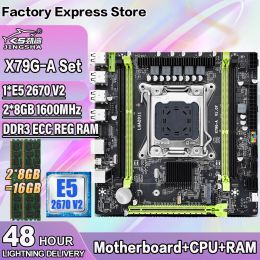 Cartes mères x79 GA Carte mère MATX LGA 2011 Ensemble avec Xeon E5 2670 V2 CPU + 2 * 8 Go = 16 Go DDR3 ECC Memory Support Dual canaux NVME M.2 Placa
