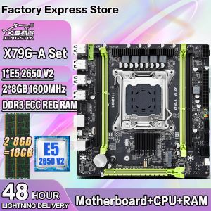 Cartes mères x79 GA Carte mère MATX LGA 2011 Ensemble avec Xeon E5 2650 V2 CPU + 2 * 8GB = 16 Go DDR3 ECC Memory Support Dual canaux NVME M.2 Placa