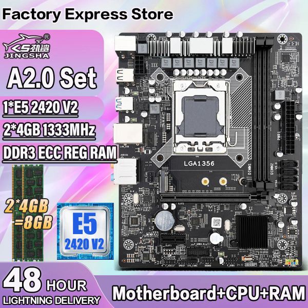 Cartes mères x79 LGA 1356 SET de carte mère Combo Xeon E5 2420 V2 CPU 2 * 4GB = 8 Go DDR3 MEMORY RAM 1333MHZ ECC REG PC3 Kit 10600 M.2 Mobo Board