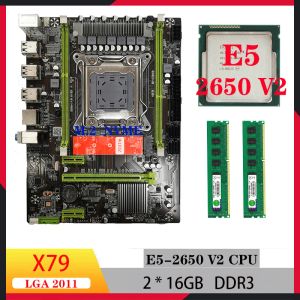 Cartes mères X79 Kit combo de carte mère Intel Xeon E5 2650 V2 Bravagne et processeur RAM 2 * 16 Go 2650V2 LGA 2011 DDR3 pour Gamer