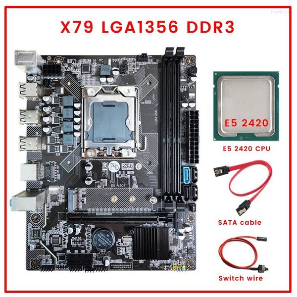 Placa base X79 placa base E5 2420 CPU SATA Cable interruptor LGA1356 2XDDR3 ECC REG ranura de memoria M.2 NVME SATA3.0 juego