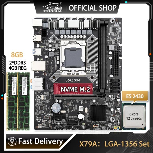 Cartes mères x79 Kit de carte mère combo e5 2430 CPU 2 * 4G = 8 Go DDR3 MEMORY RAM 1333MHz ECC REG NVME M.2 X79A LGA 1356 Set Board Main Board