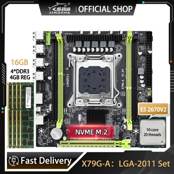 Cartes mères x79 Kit de carte mère LGA 2011 XEON E5 2670V2 CPU avec 4 * 4GB = 16 Go DDR3 ECC Memory Placa MAE LGA2011 Kit d'assemblage x79