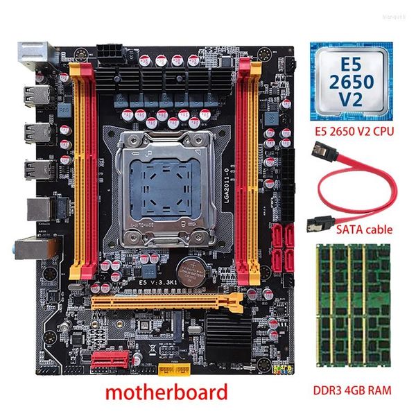 Cartes mères X79 PC Carte mère E5 2650 V2 CPU 4X DDR3 4GB RAM SATA Câble H61 Chip LGA2011 Slot mémoire M.2 NVME