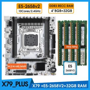 Cartes mères x79 Plus Kit Xeon de carte mère avec E5 2658 V2 10 CORES Processeur 4 * 8 Go = 32 Go 1866MHz DDR3 RAM X79 Placa Mae Set LGA 2011 Kit Xeon